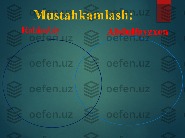 Mustahkamlash:
Abdulfayzxon   Rahimbiy        