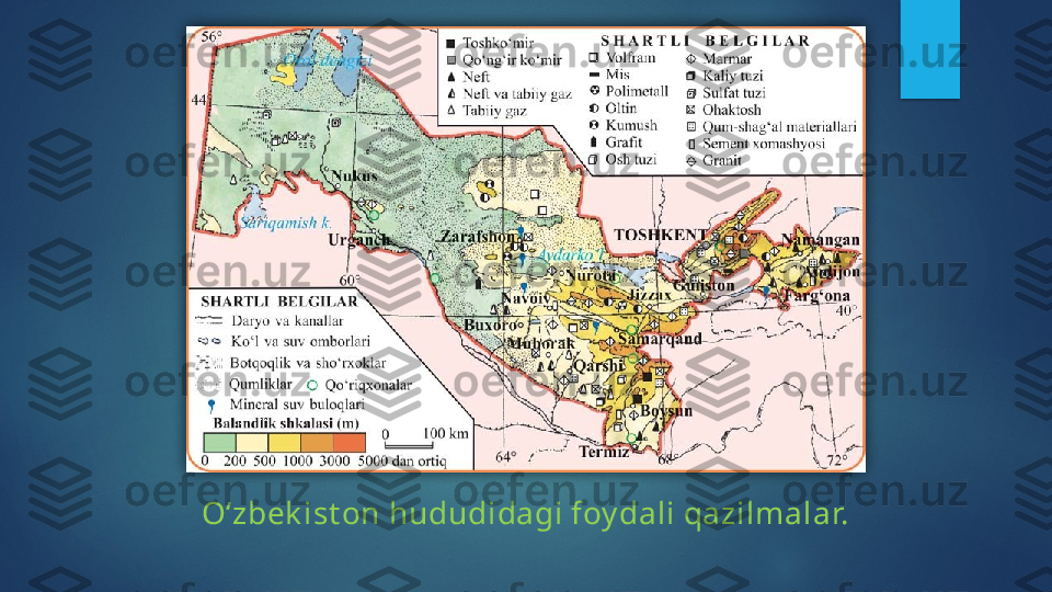 O‘zbek ist on hududidagi foy dali qazilmalar.    