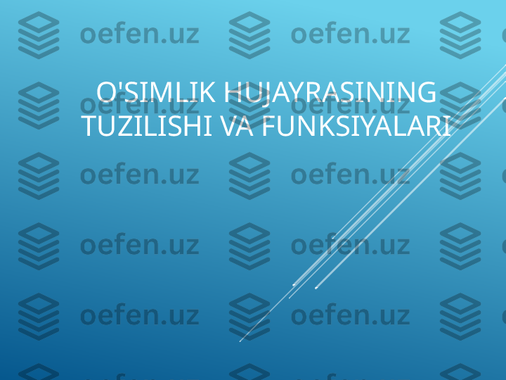 O'SIMLIK HUJAYRASINING 
TUZILISHI VA FUNKSIYALARI 