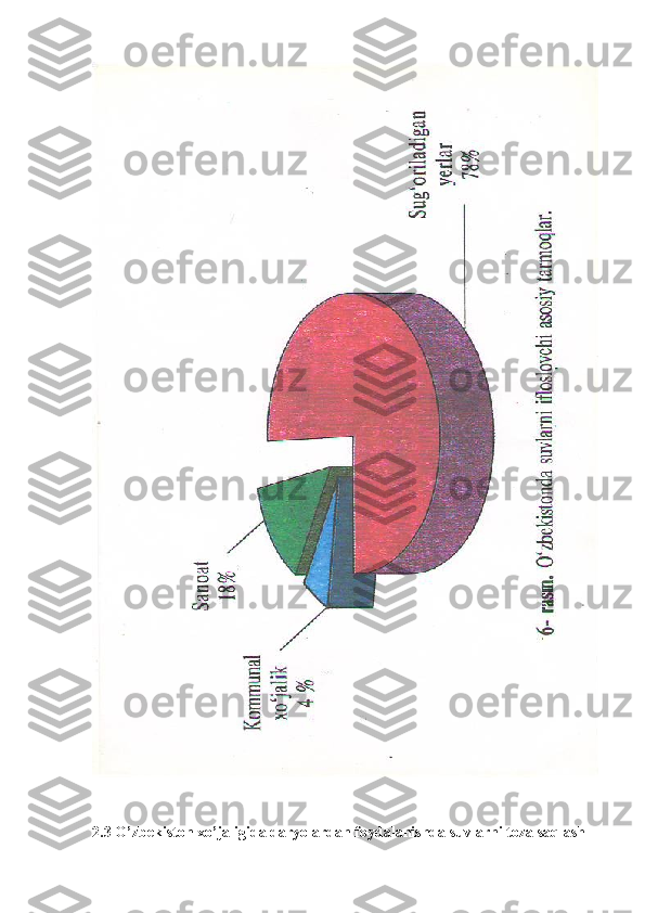  
2.3 O’zbekiston xo’jaligida daryolardan foydalanishda suvlarni toza saqlash 