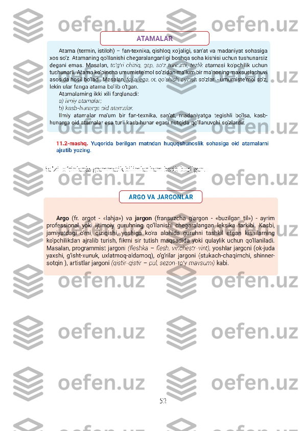 Ba’zi  o rinlarda grammatik bilimlar ham berib borilgan.ʻ
52 