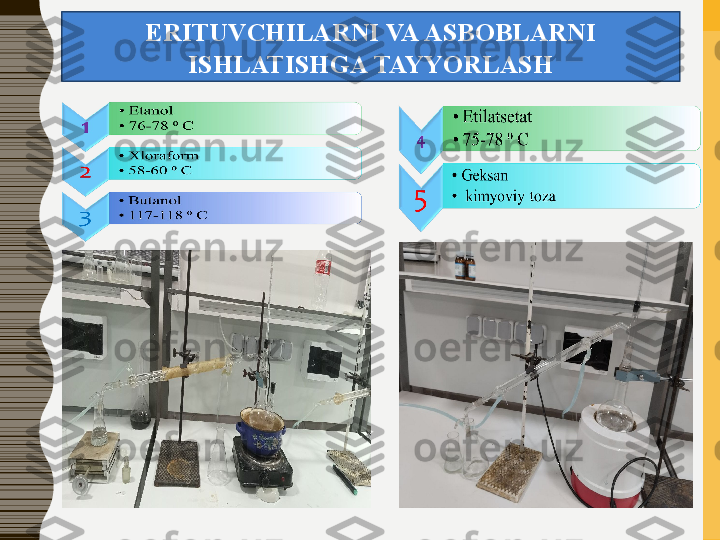 ERITUVCHILARNI VA	 ASBOBLARNI	 
ISHLATISHGA	
 TAYYORLASH 