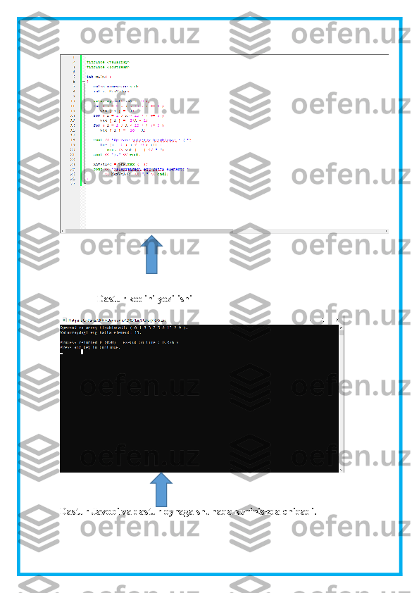                Dastur kodini yozilishi
Dastur Javobi va dastur oynaga shunaqa kurinishda chiqadi. 