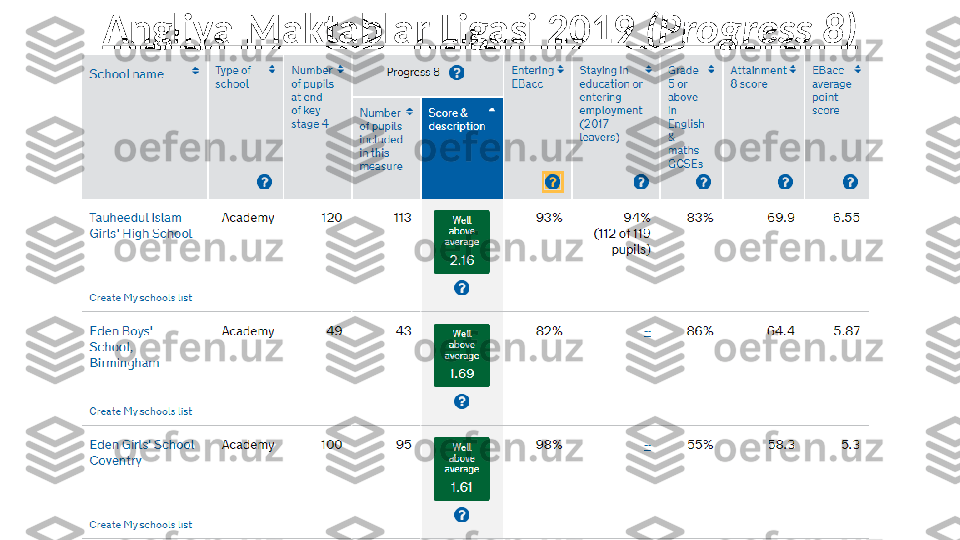Angliya Maktablar Ligasi 2019  (Progress 8) 