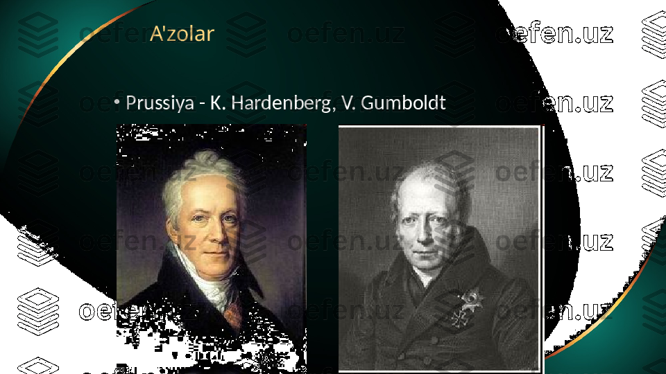 A'zolar
•
Prussiya - K. Hardenberg, V. Gumboldt 