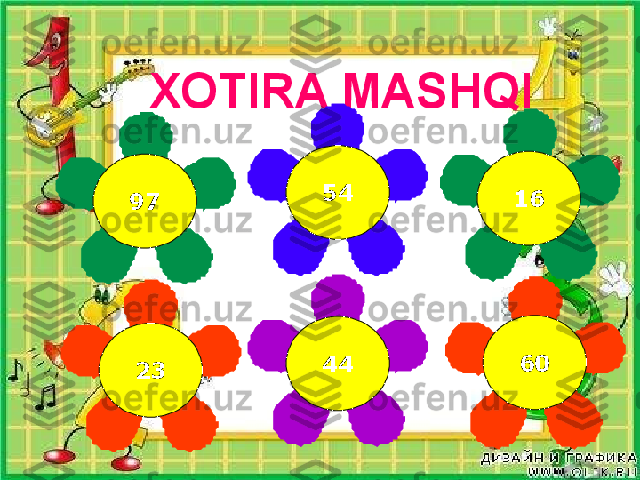 XOTIRA MASHQI
97 54
16
60
44
23 
