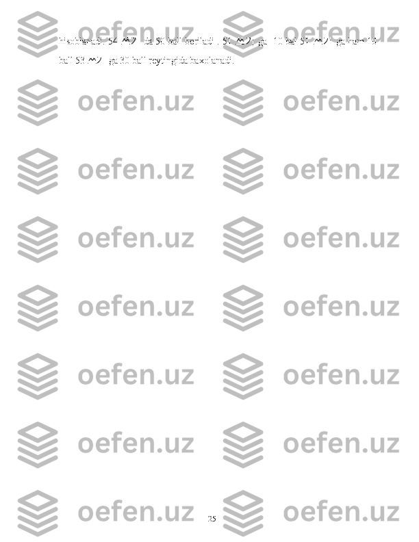 hisoblanadi. 54  쓰 기   da 50 ball beriladi . 51   쓰 기   ga   10 bal 51   쓰 기   ga ham 10
ball 53  쓰기   ga 30 ball reytingida baxolanadi.   
25   
   