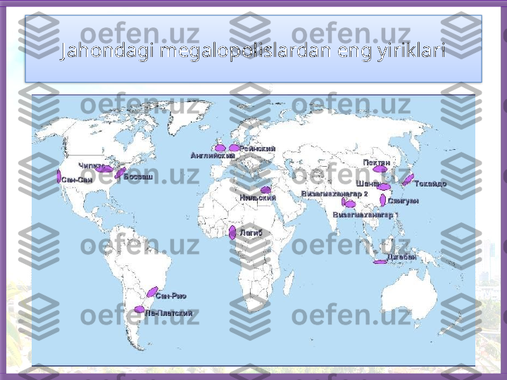 Jahondagi megalopolislardan eng yiriklari   