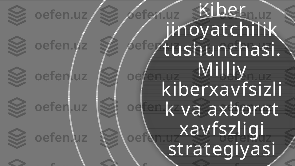 Kiber 
jinoy at chilik  
t ushunchasi.
Milliy  
k iberxav fsizli
k  v a axborot  
xav fszligi 
st rat egiy asi   