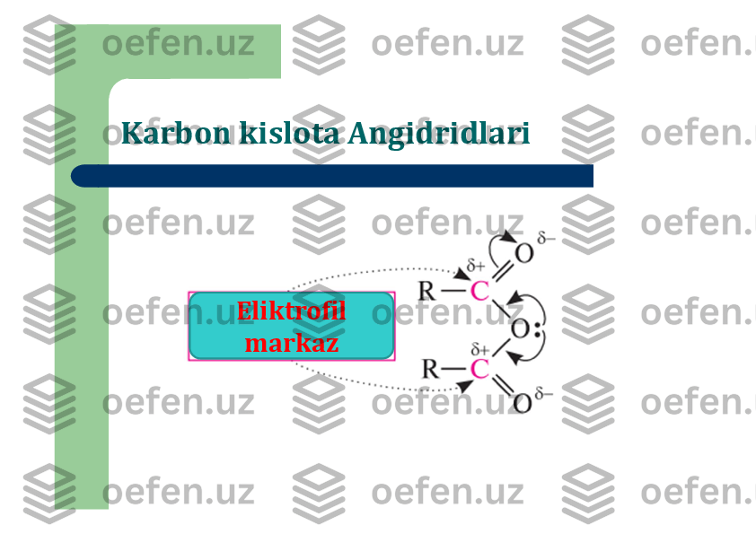 Karbon kislota Angidridlari	
Eliktrofil
markaz 