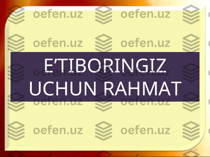 E’TIBORINGIZ 
UCHUN RAHMAT
25 