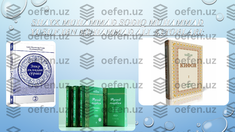 SHAYX MUHAMMAD SODIQ MUHAMMAD 
YUSUF IBN MUHAMMAD ALI  KITOBLARI:  