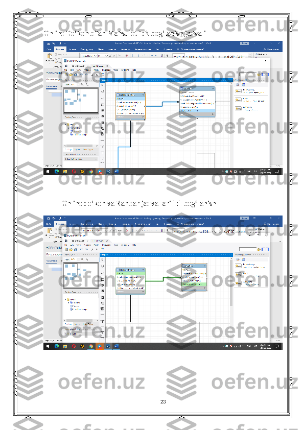 Online Do’kon bilan  Mahsulot 1:N bog’lanish jadvali
Online do’kon va Rahbar jadvallari 1:1 bog’lanish
23 