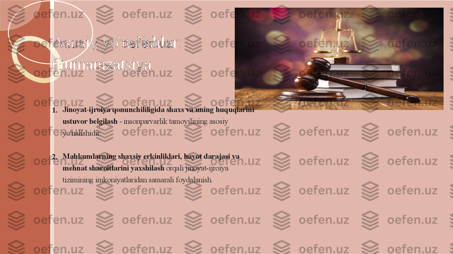 A	s	o	s	i	y	 	y	o	'	n	a	l	i	s	h	l	a	r	:	 	
G	u	m	a	n	i	z	a	t	s	i	y	a	
1	.	
J	i	n	o	y	a	t	-	i	j	r	o	i	y	a	 	q	o	n	u	n	c	h	i	l	i	l	i	g	i	d	a	 	s	h	a	x	s	 	v	a	 	u	n	i	n	g	 	h	u	q	u	q	l	a	r	i	n	i	 	
u	s	t	u	v	o	r	 	b	e	l	g	i	l	a	s	h	 	-	 	i	n	s	o	n	p	a	r	v	a	r	l	i	k	 	t	a	m	o	y	i	l	i	n	i	n	g	 	a	s	o	s	i	y	 	
y	o	'	n	a	l	i	s	h	i	d	i	r	.	
2	.	
M	a	h	k	u	m	l	a	r	n	i	n	g	 	s	h	a	x	s	i	y	 	e	r	k	i	n	l	i	k	l	a	r	i	,	 	h	a	y	o	t	 	d	a	r	a	j	a	s	i	 	v	a	 	
m	e	h	n	a	t	 	s	h	a	r	o	i	t	l	a	r	i	n	i	 	y	a	x	s	h	i	l	a	s	h	 	o	r	q	a	l	i	 	j	i	n	o	y	a	t	-	i	j	r	o	i	y	a	 	
t	i	z	i	m	i	n	i	n	g	 	i	m	k	o	n	i	y	a	t	l	a	r	i	d	a	n	 	s	a	m	a	r	a	l	i	 	f	o	y	d	a	l	a	n	i	s	h	. 