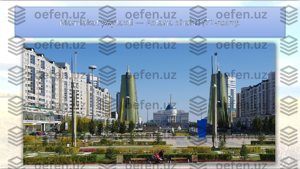 Mamlakat poytaxti — Astana shahri  (71-rasm).    