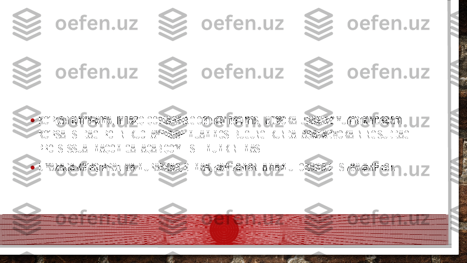 • KO‘PLAB ILMIY-AMALIY TADQIQOTLARNING OB'EKTI BO‘LMISH ADVOKATURANING YURIDIK YORDAM 
KO‘RSATISHDAGI ROLINI KUCHAYTIRISH MUAMMOSI BUGUNGI KUNDA FAQAT ADVOKATNING SUDDAGI 
PROTSESSUAL MAQOMIGA TAQAB QO‘YILISHI MUMKIN EMAS
• U YANADA KO‘PQIRRALI VA MURAKKAB, DEMAK, HAR TOMONLAMA MUHOKAMA ETISHGA MUHTOJ.   