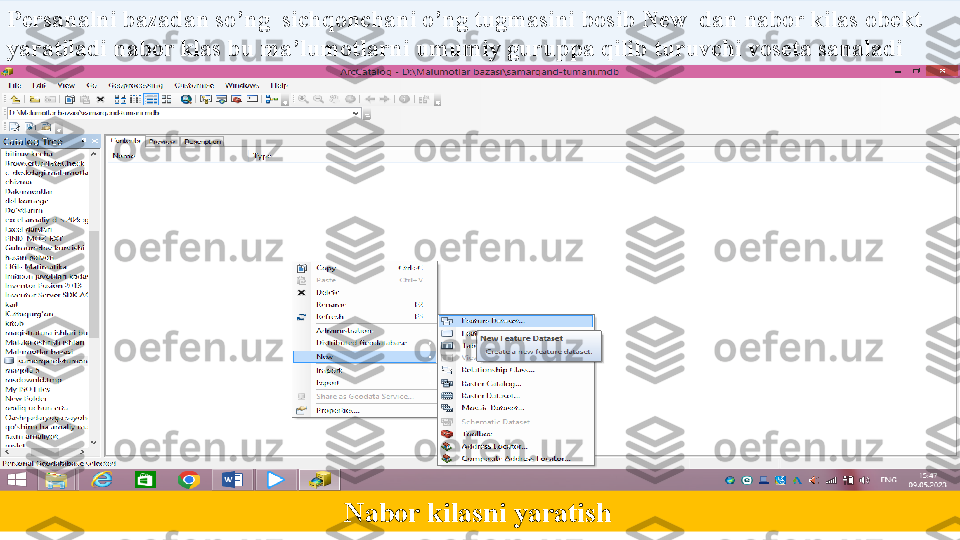 Persanalni bazadan so’ng  sichqonchani o’ng tugmasini bosib New  dan nabor kilas obekt 
yaratiladi nabor klas bu ma’lumotlarni umumiy guruppa qilib turuvchi voseta sanaladi 
                                                                           Nabor kilasni yaratish  