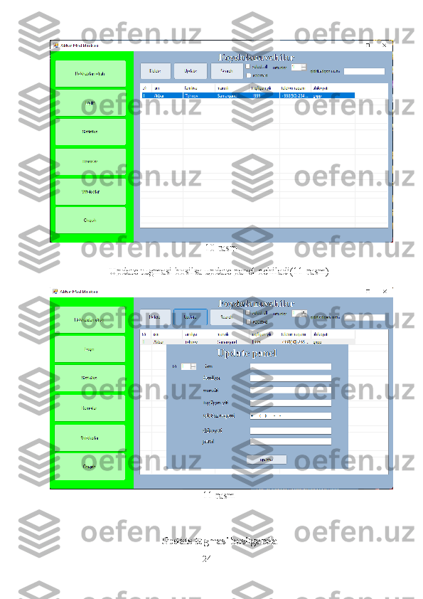                                                               10-rasm
Update tugmasi bosilsa update panel ochiladi(11-rasm)
                                                             11-rasm
Update tugmasi bosilganda
24 