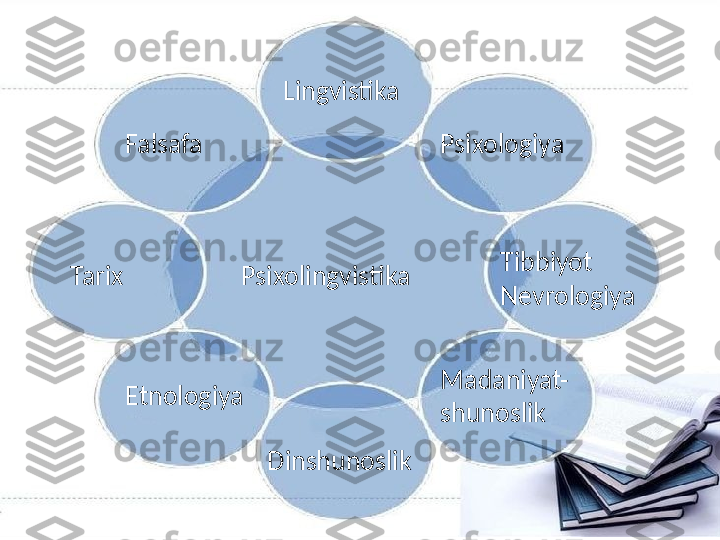       Psixolingvistika  Psixologiya Lingvistika 
Falsafa 
Tarix
Etnologiya 
Dinshunoslik  Madaniyat-
shunoslik  Tibbiyot
Nevrologiya 