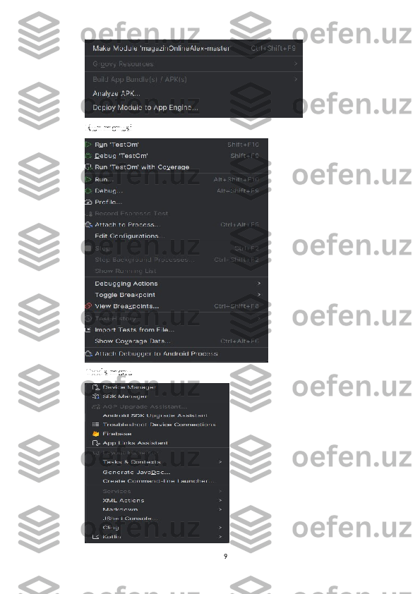 Run menusi
Tools menu
9 