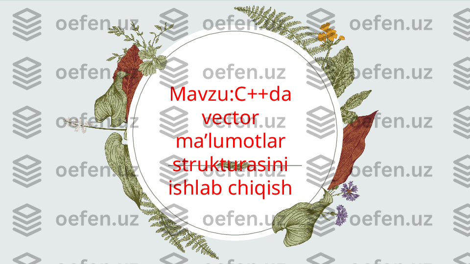 Mavzu:C++da 
vector 
ma’lumotlar 
strukturasini 
ishlab chiqish 