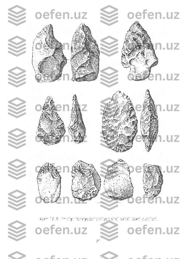 Rasm 17. SHimoliy Fransiyadan topilgan shell-ashell davri qurollari.
74 