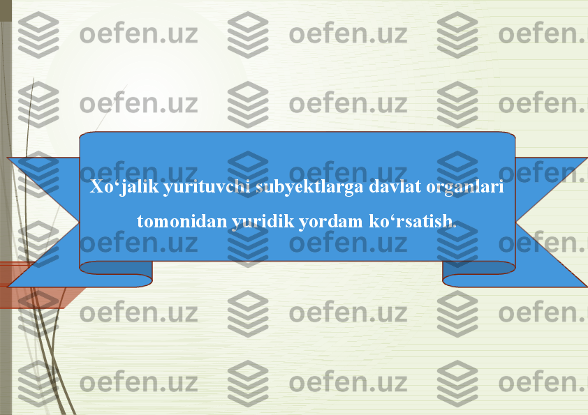 Xo‘jalik yurituvchi subyektlarga davlat organlari 
tomonidan yuridik yordam ko‘rsatish.              