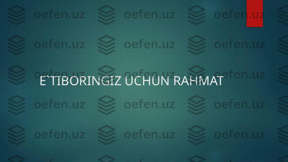       E`TIBORINGIZ UCHUN RAHMAT   