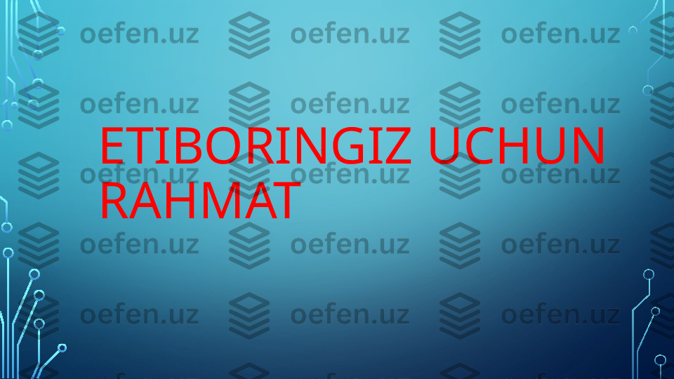 ETIBORINGIZ UCHUN 
RAHMAT   