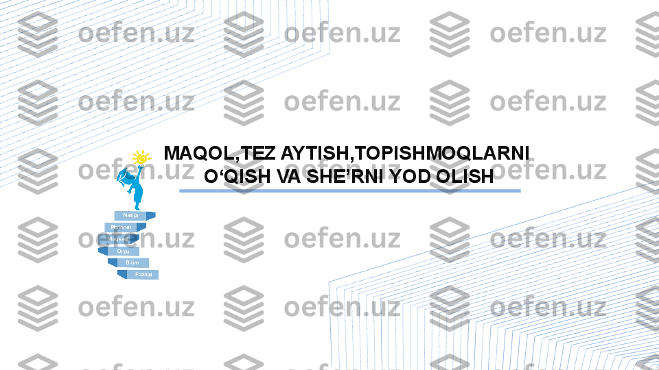 MAQOL,TEZ AYTISH,TOPISHMOQLARNI  
O‘QISH VA SHE’RNI  YOD  OLISH 