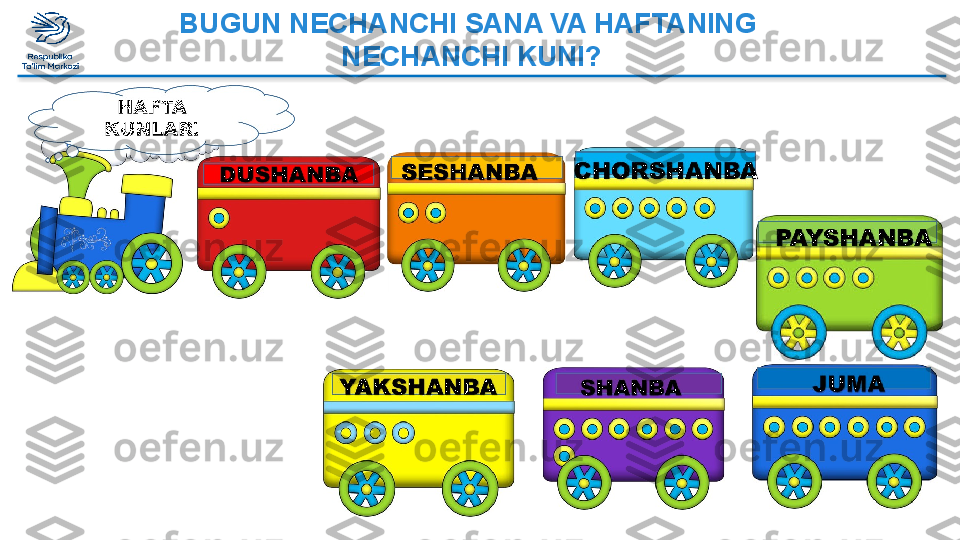 BUGUN NECHANCHI SANA VA HAFTANING 
NECHANCHI KUNI?  