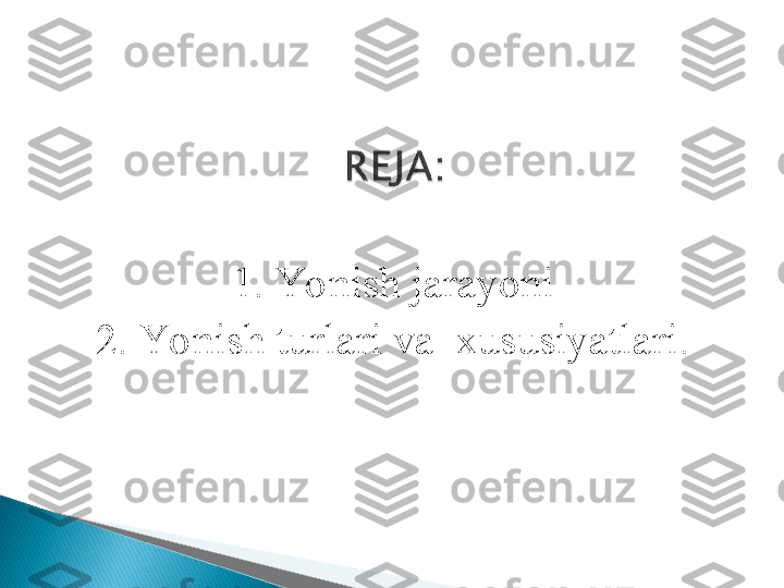 1. Yo nish jarayoni
2. Yo nish turlari va  xususiyatlari.  