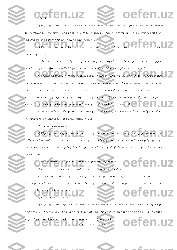 chiqishi
i)   Xo‘jalik   yurituvchi   subyektning   transporti   va   xodimlari   tomonidan   moddiy   resurslarni   yetkazish   bilan   bog‘liq   xarajatlar
(yuklash va tushirish ishlari ham shu jumlaga kiradi) ishlab chiqarish xarajatlarining tegishli elementlariga kirishi kerak (mehnatga haq to‘lash
xarajatlari, asosiy fondlar amortizatsiyasi, moddiy xarajatlar va boshqalar)
j)   Xo‘jalik   yurituvchi   subyektlar   tomonidan   moddiy   resurslarni   yetkazib   beruvchilardan   olinadigan   idishlar   ham   moddiy
resurslar qiymatiga kiritiladi
k)   Mahsulot   tannarxiga   kiritiladigan   moddiy   resurslar   xarajatlaridan   qaytariladigan   chiqitlar   qiymati‚   idish   va   o‘rash-joylash
materiallari qiymati ularning amalda sotilishi, foydalanilishi yoki omborga kirim qilinishi narxi bo‘yicha chiqarib tashlanadi
1. «Moddiy   xarajatlar»   elementi  bo‘yicha  aks  ettiriladigan   moddiy  resurslar  qiymati   sotib  olish   narxidan,  shu  jumladan  barter
bitishuvlarida,   qo‘shimcha   narx   (ustama)dan,   ta’minot,   tashqi   iqtisodiy   tashkilotlar   tomonidan   to‘lanadigan   vositachilik   taqdirlashlaridan,
tovar   birjalari   xizmatlari   qiymatidan,   shu   jumladan   brokerlik   xizmatlaridan,   bojlar   va   yig‘imlardan,   soliqlardan   (korxona   keyinchalik   qarz
surishish,   masalan,   qo‘shilgan   qiymat   solig‘i   tarzida   qaytarib   oladiganlardan   tashqari),   transportda  tashishga  haq   to‘lashdan,  tashqi   yuridik
shaxslar tomonidan amalga oshiriladigan saqlash va yetkazib berishga haq to‘lashdan kelib chiqib shakllanadi.
2.   Ishlab   chiqarish   xususiyatiga   ega   bo‘lgan   mehnatga   haq   to‘lash   xarajatlari.   Ishlab   chiqarish   xususiyatiga   ega   bo‘lgan
mehnatga haq to‘lash xarajatlari tarkibiga quyidagi moddalar kiritiladi.
Mehnat haqi xarajatlari tarkibi
a) Xo‘jalik yurituvchi subyektda qabul qilingan mehnatga haq to‘lash shakllari va tizimlariga muvofiq bajarilgan narxnomalar,
tarif   stavkalari   va   lavozim   maoshlaridan   kelib   chiqib   hisoblangan   amalda   bajarilgan   ish   uchun   ishlab   chiqarish   xususiyatiga   ega   bo‘lgan
hisoblangan   ish   haqi,   shu   jumladan   xo‘jalik   yurituvchi   subyektni   mukofotlash   to‘g‘risidagi   nizomlarda   nazarda   tutilgan   rag‘batlantiruvchi
tusdagi to‘lovlar
b) Kasb mahorati va murabbiylik uchun tarif stavkalariga va okladlarga ustamalar.
c) Ish rejimi va mehnat sharoitlari bilan bog‘liq bo‘lgan kompensatsiya tusidagi to‘lovlar
d)   Ish   vaxta   usulida  tashkil   etilganda,   ish   vaqti   jamlanib   hisoblanganda  va  qonun   hujjatlari   bilan   belgilangan   boshqa  hollarda
xodimlarga   ularga   ish   vaqtining   normal   davom   etishidan   ortiq   ishlaganligi   munosabati   bilan   beriladigan   dam   olish   (ortiqcha   ishlangan   ish
vaqti uchun dam olish) kunlari uchun haq to‘lash
e) Ishlanmagan vaqt uchun haq to‘lash
f)   Xo‘jalik   yurituvchi   subyekt   shtatida   turmaydigan   xodimlar   mehnatiga   ular   tomonidan   fuqarolik-huquqiy   tusdagi   tuzilgan
shartnomalar   bo‘yicha   ishlar   bajarilganligi   uchun   haq   to‘lash,   agar   bajarilgan   ish   uchun   xodimlar   bilan   hisob-kitob   xo‘jalik   yurituvchi
subyektning o‘zi tomonidan amalga oshirilsa pudrat shartnomasi ham shu jumlaga kiradi.
PAGE   \* MERGEFORMAT1 