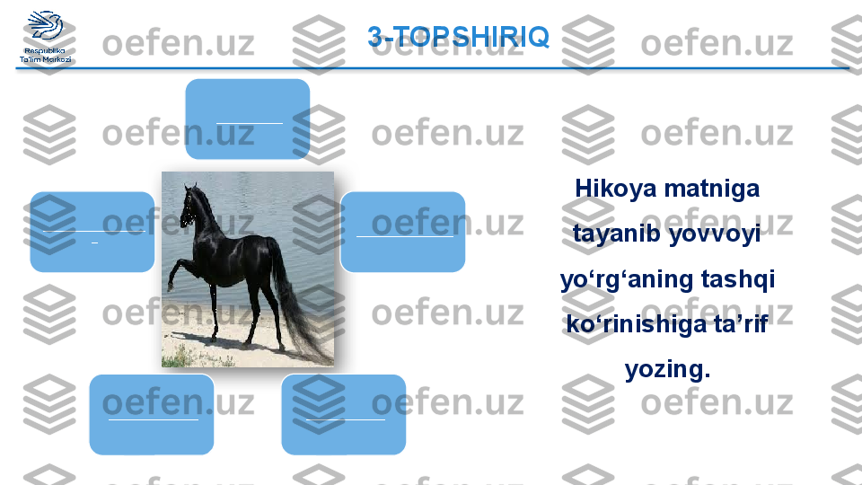 3-TOPSHIRIQ 
___________
________________
_____________________________________________
_ Hikoya matniga 
tayanib yovvoyi 
yo‘rg‘aning tashqi 
ko‘rinishiga ta’rif 
yozing.   