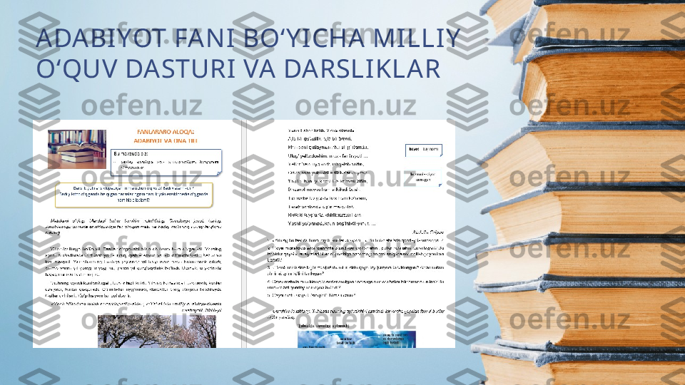 ADABI YOT FA NI  BO‘Y I CHA  MILLIY  
O‘QUV DASTURI VA DARSLIKLAR 