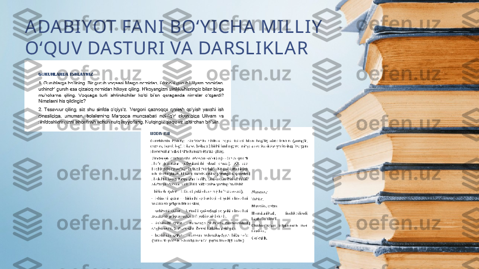 ADABI YOT FA NI  BO‘Y I CHA  MILLIY  
O‘QUV DASTURI VA DARSLIKLAR 