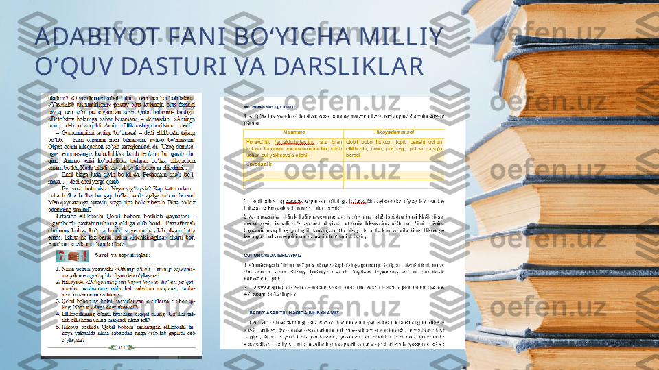 ADABI YOT FA NI  BO‘Y I CHA  MILLIY  
O‘QUV DASTURI VA DARSLIKLAR 