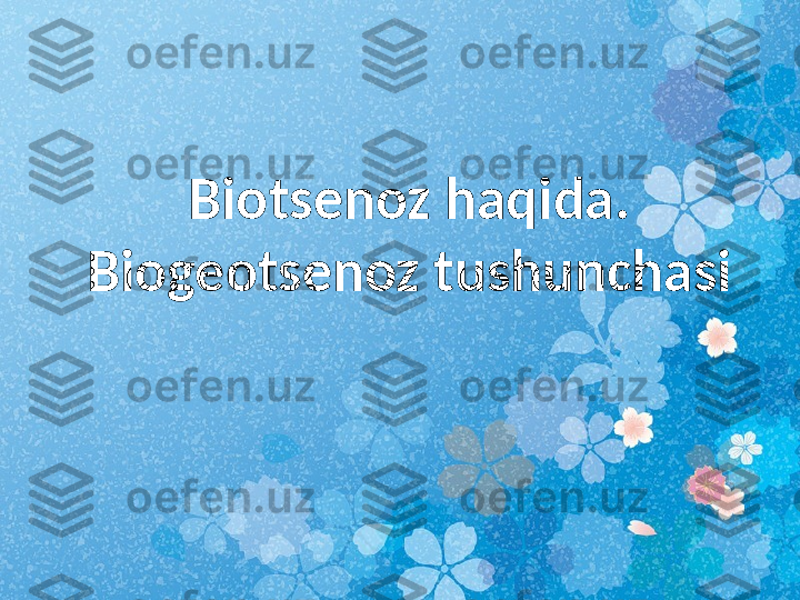 Biotsenoz haqida. 
Biogeotsenoz tushunchasi 