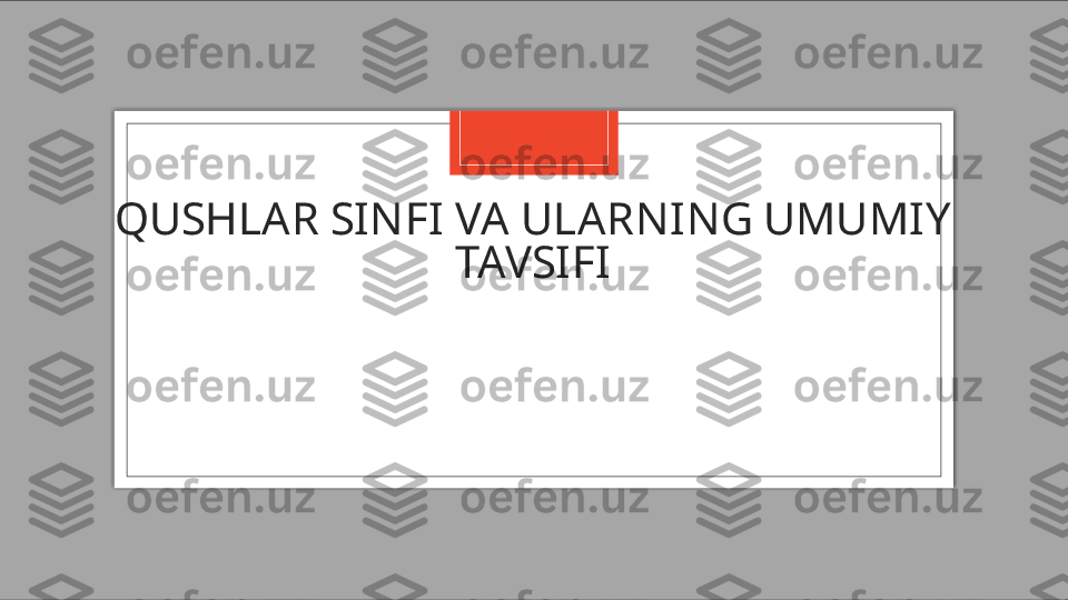 QUSHLAR SINFI VA ULARNING UMUMIY 
TAVSIFI  