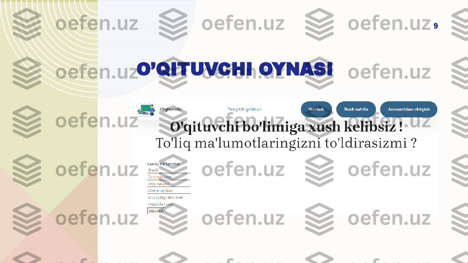 O’QITUVCHI OYNASI 9   