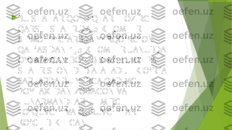 
BU SHAHAR QOLDIQLARI HOZIRGI 
QARSHI SHAHRIDA 5 KILOMETR 
SHIMOLIY G’ARBDA YERQO’RG’ON 
QAL’ASIDAN 1,5 KILOMETR JANUBDA 
OYLASHGAN BO’LIB SHULLUKTEPA 
SHAHRISTONI DEB ATALADI.ILK O’RTA 
SARLARDA BU YERGA QADIMGI 
POYTAXTDAN ZODAGON VA 
HUNARMANDLAR  TEMIRCHI 
TO’QUVCHI VA QURUVCHILAR 
KO’CHIB KELGAN                  