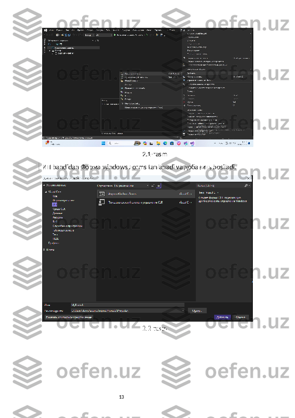 13 2.1-rasm
ИП   bandidan  Форма   windows Forms tanlanadi va   добавить  bosiladi.
2.2-rasm 