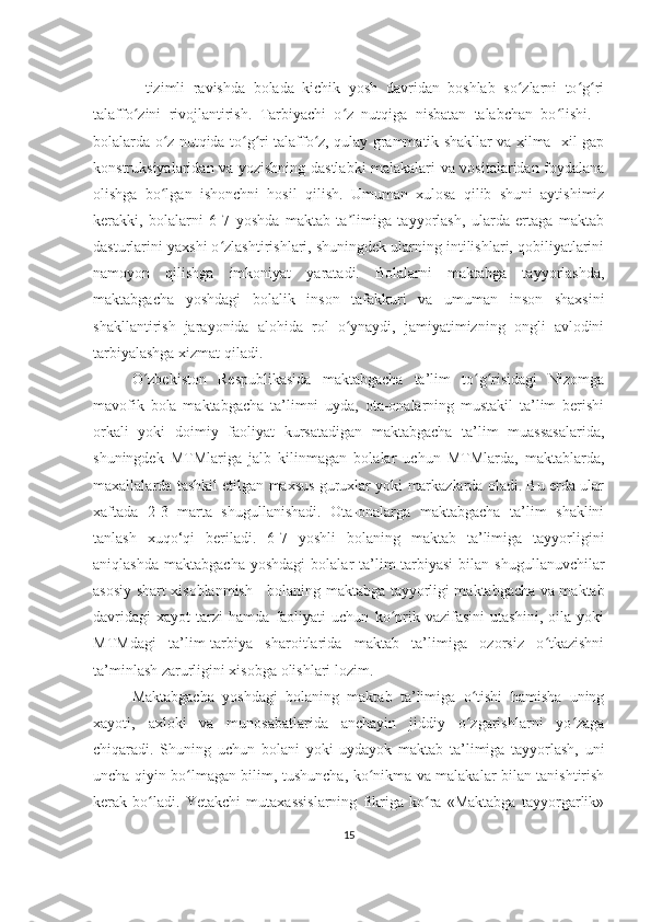 “ILM YOʻLI” VARIATIV DASTURI, DASTUR 6 YOSHDAN 7 OSHGACHA BOʻLGAN ...