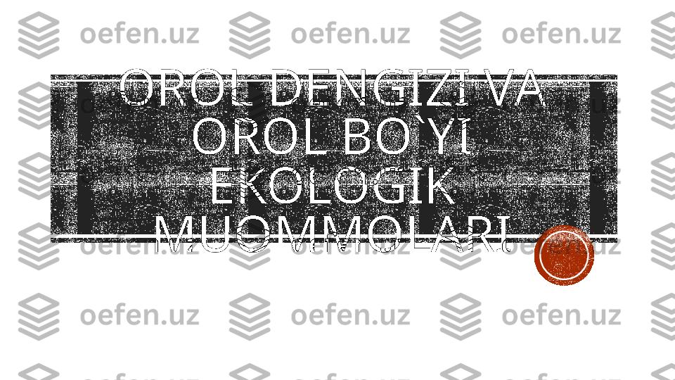 OROL DENGIZI  V A 
OROL BO`YI 
EKOLOGIK 
MUOMMOLARI    