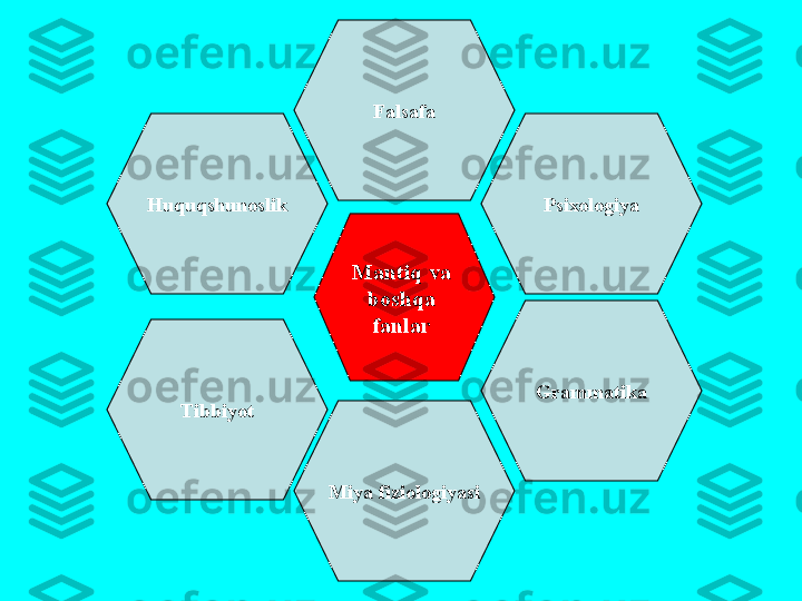 M а ntiq v а 
b о shq а 
f а nl а r  F а ls а f а
Psi хо l о giyaHuquqshun о slik
Tibbiyot Gr а mm а tik а
Miya   fizi о l о giyasi 