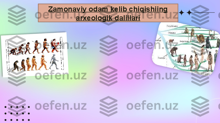 Zamonaviy odam kelib chiqishiing 
arxeologik dalillari   