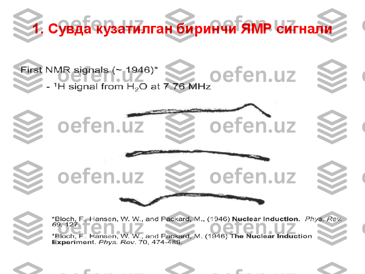 1.  Сувда кузатилган биринчи ЯМР сигнали 