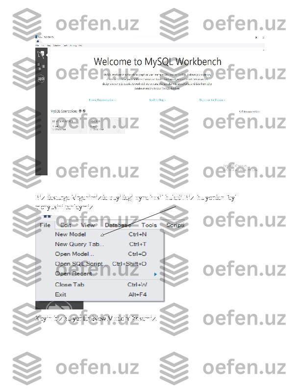 Biz dasturga kirganimizda quyidagi oyna hosil buladi.Biz  bu yerdan fayl 
menyusini tanlaymiz
Keyin biz bu yerdan New Modelni bosamiz. 